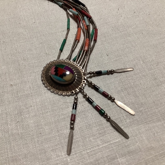 ZUNI. LIQUID STERLING NECKLACE Jewelry - ZUNI  LIQUID SILVER STRAND NECKLACE.   INLAY OF VARIOUS DESIGNS. AMAZING DETAILS